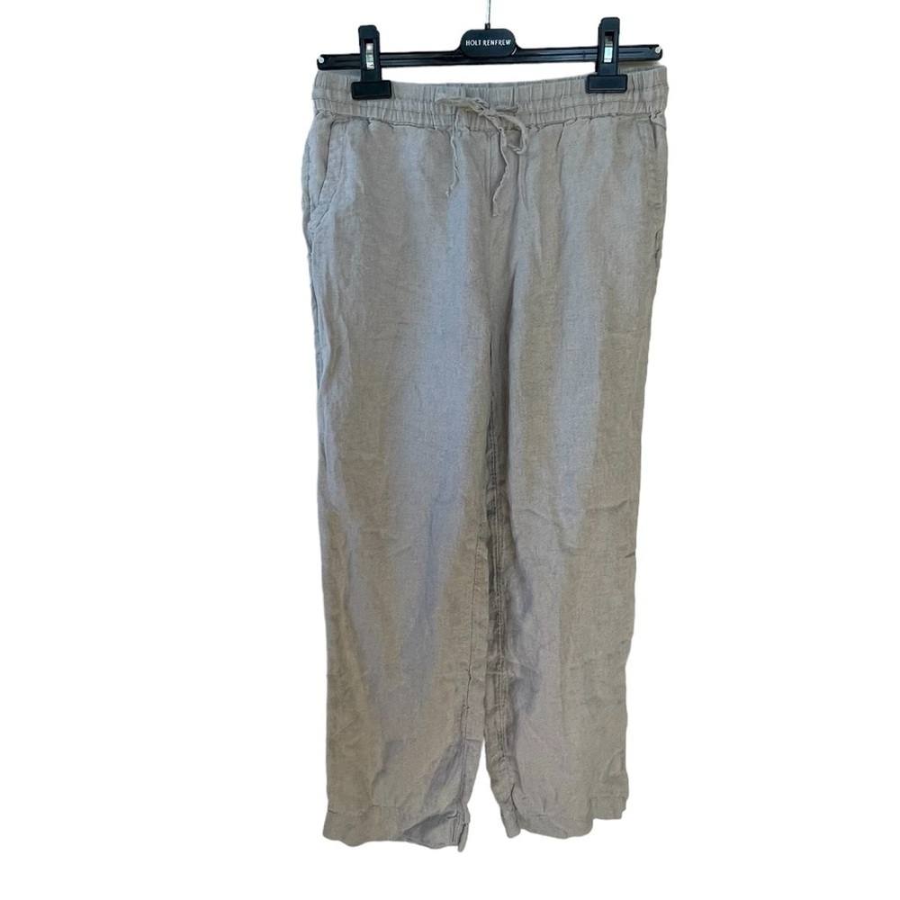 CHARTER CLUB LUXURY Tan Linen Wide Leg Straight Leg Pants S
